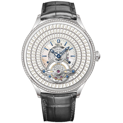 AJUT Automatic Tourbillon Movement Watches For Man Sapphire Square Zircon Dial Flying Mechanical Men's Watch 0398M