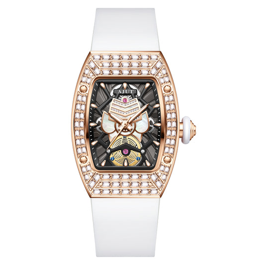 AJUT Quartz Movement Watches For Woman Sapphire With Square Zircon Bezel Quartz Ladies Watches Luxury 1140