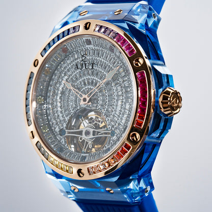 AJUT Automatic Tourbillon Crystal Case Watch Men Sapphire Mirror Square Diamond Surface Flying Mechanical Wristwatches 0521