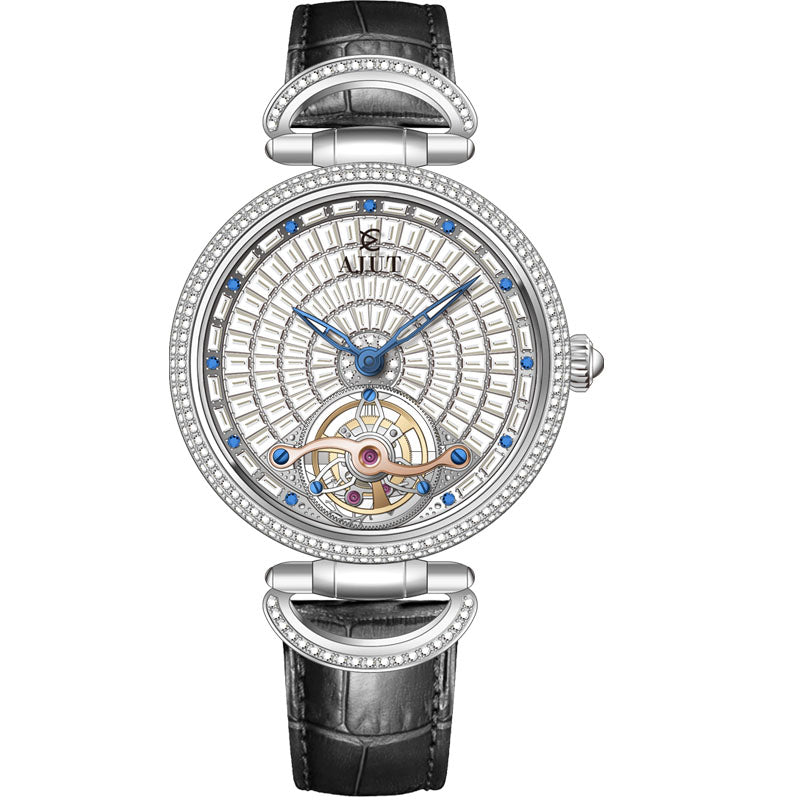 AJUT Automatic Mechanical Watch For Men Full Zircon Sapphire Flying Tourbillon Movement Man Watches 0397