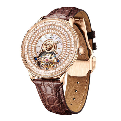 AJUT Automatic Tourbillon Mechanical Women Watch Luxury inlaid With Star-shaped Ladies Watch Fashion 0398L
